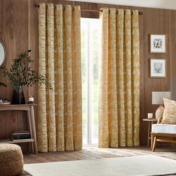 Set of 2 Winter Woods Chenille Eyelet Curtains - Ochre / 229cm - thumbnail 4
