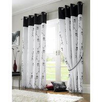 Tahiti Eyelet Fully Lined Eyelet Curtains - Black / 137cm