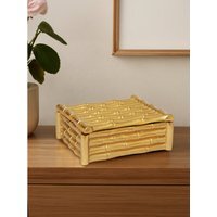 Hiba Small Gold Finish Bamboo Effect Trinket Box - Gold