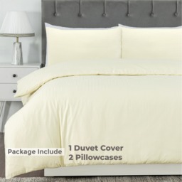 Hotel Quality Stripe Duvet Cover Set Cream - Cream / 230cm / King - thumbnail 4
