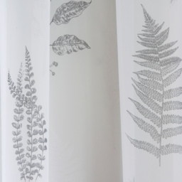 Pair of Bracken Grey Leaf Print Linen-Look Sheer Voile Panels - Grey / 183cm - thumbnail 4