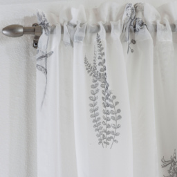 Pair of Bracken Grey Leaf Print Linen-Look Sheer Voile Panels - Grey / 183cm - thumbnail 3