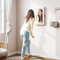 HOMCOM Jewelry Cabinet, Wall-Mounted Storage Cabinet with Mirror - White, Beige