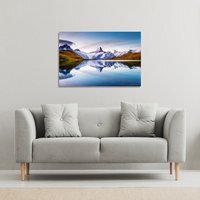 Panoramic view of the Mt. Schreckhorn and Wetterhorn Canvas Print - Blue / 77cm / 114cm - thumbnail 1