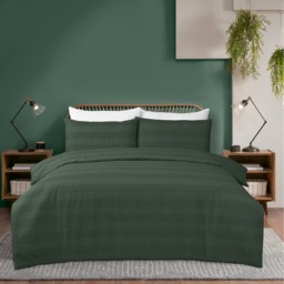 Waffle Stripe Duvet Cover Set Soft Polycotton Blend - Turquoise - Turquoise / 135cm - thumbnail 2