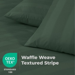 Waffle Stripe Duvet Cover Set Soft Polycotton Blend - Turquoise - Turquoise / 135cm - thumbnail 5