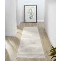 Aya Living Room Area Rugs - Embossed Lines Pattern Cream Rug - Cream / 220cm - thumbnail 1