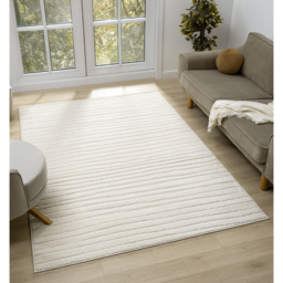 Aya Living Room Area Rugs - Embossed Lines Pattern Cream Rug - Cream / 220cm - thumbnail 5