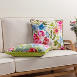 Nectar Garden Petunia Floral Piped Cushion - Cream / Feather - thumbnail 5