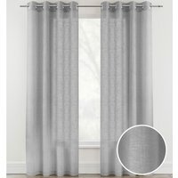 Pair of Plain Eyelet Header Sheer Linen-Look Voile Panels - Silver / 229cm - thumbnail 1