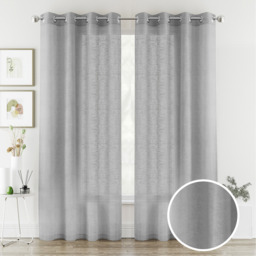 Pair of Plain Eyelet Header Sheer Linen-Look Voile Panels - Silver / 229cm - thumbnail 4