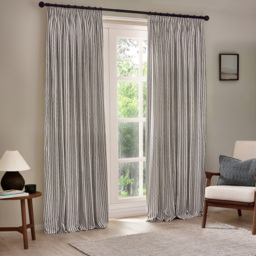 Hebden Striped Cotton Pencil Pleat Curtain Pair - Grey / 168cm / 137cm - thumbnail 2