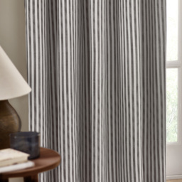 Hebden Striped Cotton Pencil Pleat Curtain Pair - Grey / 168cm / 137cm - thumbnail 3