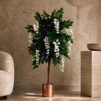 130cm Artificial Wisteria Tree White Flowers Copper Planter - Green Flowering Tree
