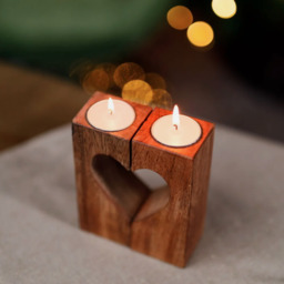 Heart Wooden Tealight Candle Holder - Brown - thumbnail 3