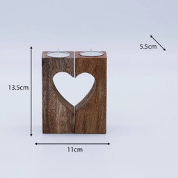 Heart Wooden Tealight Candle Holder - Brown - thumbnail 2