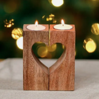 Heart Wooden Tealight Candle Holder - Brown