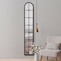 Arcus Slim Framed Metal Arch Leaner Wall Mirror - Black / 170cm