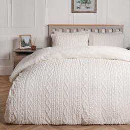 Cable Knit Fleece Duvet Set - Cream / Double - thumbnail 3