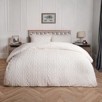 Cable Knit Fleece Duvet Set - Cream / Double - thumbnail 1