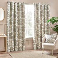 Set of 2 Woodlands Floral Jacquard Eyelet Curtains - Natural / 117cm / 137cm - image 1