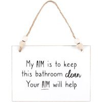 Aim Bathroom Hanging Sign - Funny Wooden Gift for Family  Friends - White