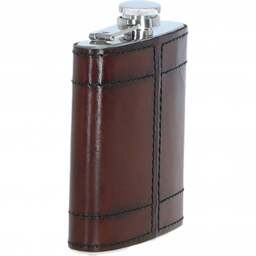 Premium Leather Portable Whiskey Flask - Chestnut - thumbnail 3