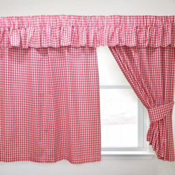 Gingham Check Cherry Curtains Or Pelmets Red Pencil Pleat Header - Cherry Red / 10in / 200in - thumbnail 2