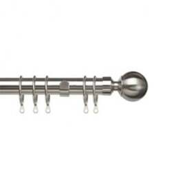 35mm Fixed Length Metal Curtain Pole Set Satin Silver Ball Finial - Chrome / 150cm - thumbnail 2