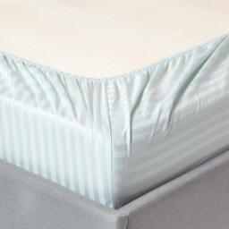 330 Thread Count Egyptian Cotton Satin Stripe Fitted Sheet - Blue / Single - thumbnail 3