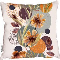 Watercolor Flowers And Leafs Cushion - Orange / 45cm