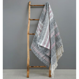 100 Percent Cotton Indian chunky Aztec Patterend Sofa or Bed Throw - Blush / 152cm - thumbnail 2