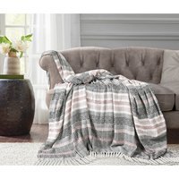 100 Percent Cotton Indian chunky Aztec Patterend Sofa or Bed Throw - Blush / 152cm