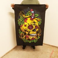 Colorful Dead of the Dead Skull Wall Art - 70x110cm Cotton Decor - Multi