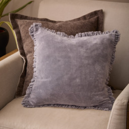Bertie Washed Cotton Velvet Cushion - Burnt Red / Feather Rich - thumbnail 5