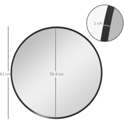 HOMCOM Wall Mirror for Living Room 61 cm Circle Bathroom Mirror - Black - thumbnail 5