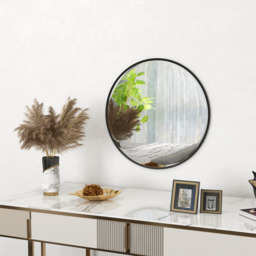 HOMCOM Wall Mirror for Living Room 61 cm Circle Bathroom Mirror - Black - thumbnail 2