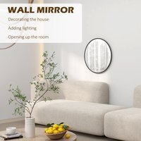 HOMCOM Wall Mirror for Living Room 61 cm Circle Bathroom Mirror - Black