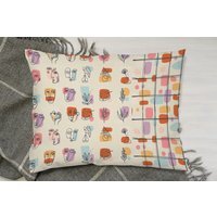 Various Faces, Leaves And Flowers, Abstract Shapes Cushion - Orange - image 1