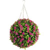 Best Artificial 38cm Pink Lily Hanging Basket Flower Topiary Ball - Pink - thumbnail 1