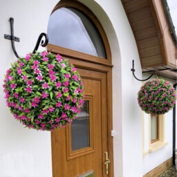 Best Artificial 38cm Pink Lily Hanging Basket Flower Topiary Ball - Pink - thumbnail 3