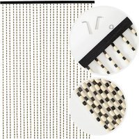 Wooden Beaded Door Curtain with Hook - 90 x 200 cm Bead Curtain  - Black & White - thumbnail 1