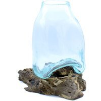 Large Molten Glass Vase Terrarium Jar on Wood - Brown