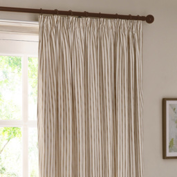 Hebden Striped Cotton Pencil Pleat Curtain Pair - Natural / 137cm / 117cm - thumbnail 3