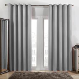 Plain Blackout Thermal Eyelet Curtains  - Silver / 167cm / 38cm / 228cm - thumbnail 2