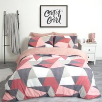 Dreamscene Shapes Teddy Fleece Duvet Cover Bedding Set - Pink / King