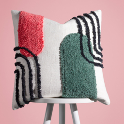 Elmer Tufted Cushion - Pink/Jade / Feather - thumbnail 2