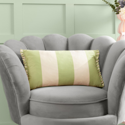 Araya Striped Velvet Cushion - Green / Feather - thumbnail 2