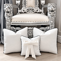 Set Of 3 Plush Velvet Bespoke Cushion Set Of Three With Piping - White