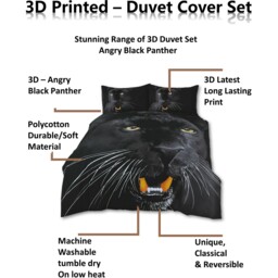 Animal 3D Panel Printed Premium Polycotton Duvet Cover Set - Panther / Double / Panther - thumbnail 5